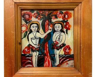 Signed Original Painted Glass Framed Art
