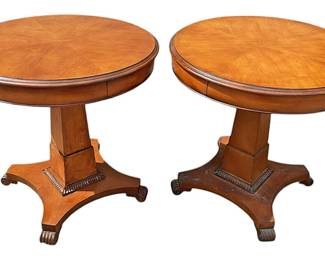 Two Round Wood Pedestal Tables