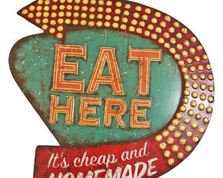 Retro Diner Style Eat Here Metal Sign