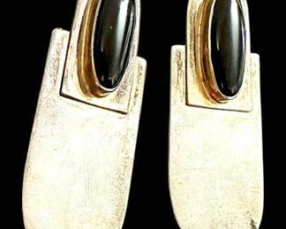 Modernist Sterling Silver Black Earrings