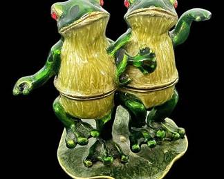 Dancing Frogs Enamel Trinket Box