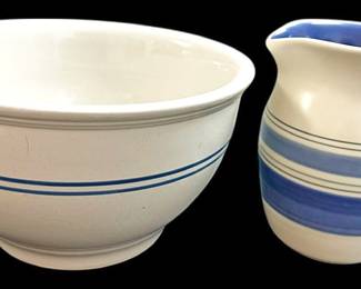 Blue and White Stoneware Bowl Pitcher