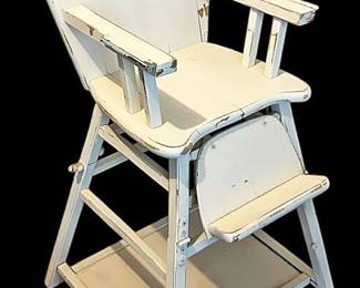 Vintage White Wooden Childs High Chair