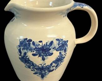 Marshall Texas Pottery Blue Heart Pitcher