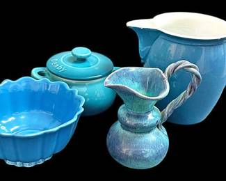 Blue Pottery Creamers Sugar Bowls