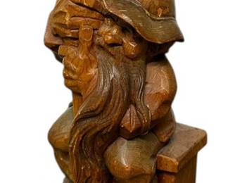 Vintage Carved Wood Gnome Candleholder