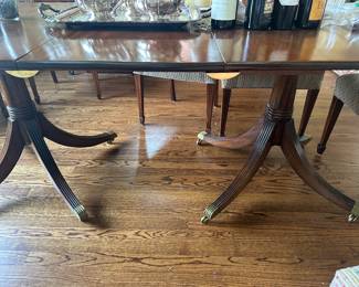 View of the double pedestal dining table base.