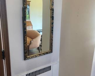 $240 Hand-painted mirror. Gold on black lacquer. 19.5” W x 36”H.