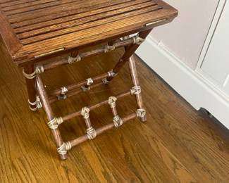 $80 Rattan folding side table. 12”W x 14.5”D x 19”H.
