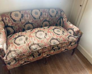 $420 Down filled upholstered settee. 49”W x 26”D x 31”H.