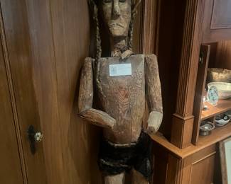 $420 Antique carbon native American statue solid wood 74 inches high by 17 inches wide by 23 inches deep. Available for online purchase per sale description details Wednesday at 7 pm.
