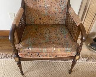 $340 Upholstered side chair with cane detailing. 23.75”W x 27”D x 33”H.