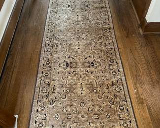 $280 Wool and silk runner. 29” W x 9’11”. Available to purchase online per our sale instructions