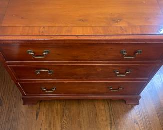 $360 for the pair. One of a pair of 3-drawer chests/side tables. 30.5”H x 18.5”D x 26”H.