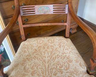 $140 Hand-painted antique chair with upholstered seat. 21.5”W x 17.5”D x 33.5”H