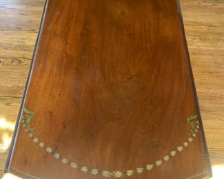 $260 Antique inlaid drop leaf table. 35.25W x 20”D x 28”H.