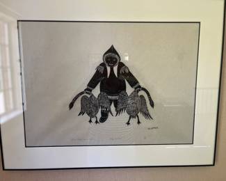 "Happy Hunter" by Peter Aliknak signed, titled and numbered lithograph 42/50. Western Arctic 1974
