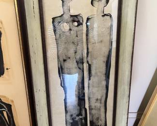 $540. Herbert Johannes Joseph Siebner "Two Figures" brush drawing 1960. Framed 14.5" x 29.75" Art 9.75" x 24.75"h