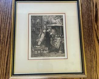 $800. JEAN-LOUIS-ERNEST MEISSONIER
(French 1815-1891)
The Print Collector 1849
Original Etching – Sepia Brown Ink
9 1/8 x 7 ¼ inches (plate size)
Signed in the plate lower left: Meissonier
*Note: A faint signature in pencil lower right below the plate mark is likely the printer
Condition: Excellent. A popular and rare image modeled from his painting of the same title.
Value Range $800.00 - $1,500.00