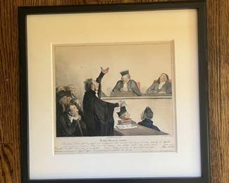 $3,000. HONORE DAUMIER
(French 1808-1879)
Robert Macaire, Barrister, Carricaturrana 1836-38
Lithograph with Color
9.5 x 10 inches (sight size)
Daumier Cat No. 1837
Custom frame with museum quality glass
Provenance:
Daumier Collection; France
Private Collection; Seattle, Washington
Value $3,500.00