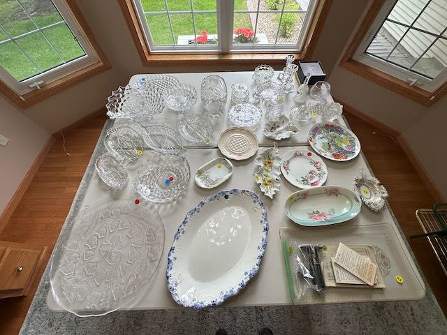 Fostoria and vintage glassware.