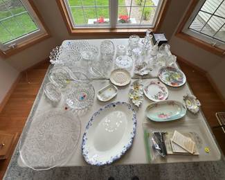 Fostoria and vintage glassware.