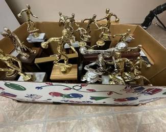 Vintage bowling trophies.