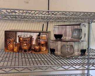 (8) Crofton Glassware Cups From Newtown With San Miguel Votives