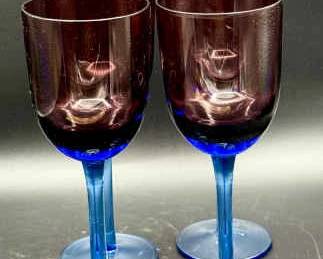 (4) Vintage Block Amethyst Wine Glasses