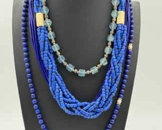 (4) Beaded Blue Necklaces