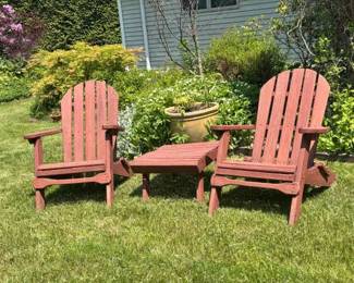 (2) Wooden Adirondack Chairs With A Table