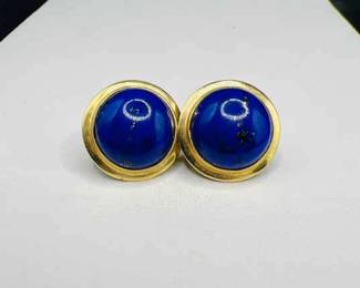 14K Gold Cobalt Blue Cabochon Earrings