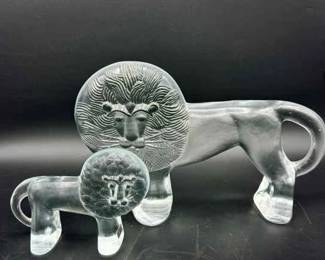 (2) Kosta Boda Zoo Series Lion Figurines-one With Sticker