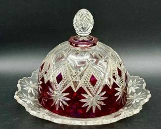 EAPG Ruby Stain Covered Butter Dish