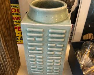 Chinese early republic celadon cong trigram vase