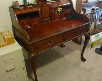 This lovely desk was purchased in the mid-90s by our client's mother, directly from the obviously highly skilled Indonesian artisan who gave it life! 100% hand crafted, with exquisite hand carved details. 39x37x41. Two pieces. $400.