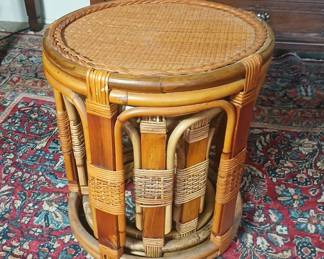 Check out this vintage set of nesting bamboo and wicker stools! Stylish, practical, and in great condition! Sizes are (in descending order): 19x20.5 / 16x18.5 / 13x16.5. $160.