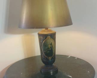 Now we come to the only other piece in this collection (along with the rug) NOT purchased during our clients' parents' world travels. Instead, this stunning vintage Charles Starr lamp was inherited from an actor uncle (full story below.) Lamp base is 8x18, with an overall height of 32. Shade is 22 tall, by 15 top / 14 bottom. $140.
"The large, old table lamp with the gold shade originally belonged to my mother's uncle, Bill Justice, who was somewhat better known in Hollywood as the actor Richard Travis. Bill spent his childhood and teen years in Paragould, AR, before heading west. Appearing in many “B” movies and TV series in the 1940s and 1950s, his only big hit was in the 1942 comedy "The Man Who Came to Dinner". The attached movie poster shows (L-R) Ann Sheridan, Richard Travis, Bette Davis, Monty Woolley."