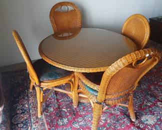 Another beautiful example of highly skilled Indonesian craftsmanship, this lovely vintage wicker breakfast set could serve another 30 years and still look great! 44 x 27.5. $500.