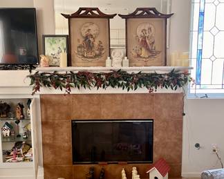 Chinese Emperor & Emperoress by Stan Davis, dog statue, handmade ceramic chess set, birdhouses, handmade & hand crocheted linens