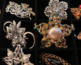 Miriam Haskell (star) brooch, Trifari & other costume jewelry makers