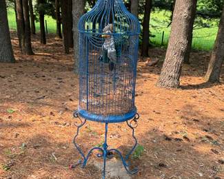 Large Blue Birdcage w/Parrot