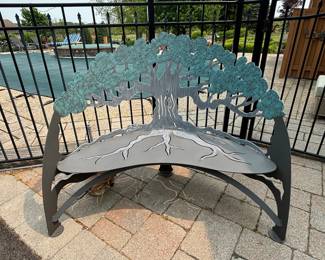 Grey/Blue Tree Bench - Front
