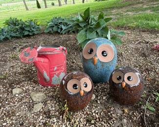 3 Ceramic Owls, Watering Can