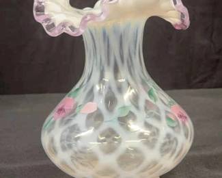 Fenton Glass Meadow Beauty Hand Painted By JM Depond Vase