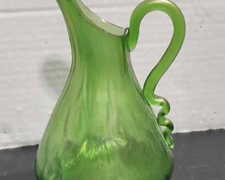 Vintage Handblown Green Glass Pitcher