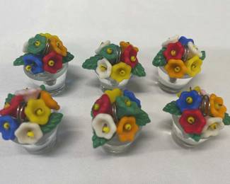 Czech Glass Floral Place Card Holders