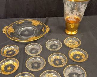 Antique French Gold China Platter Hand Painted Floral Design