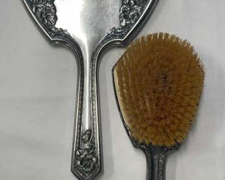 Art Nouveau Silver Mirror And Brush