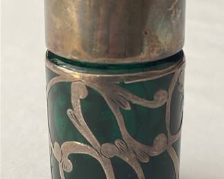 Green Glass And Sterling Silver Perfume Bottle